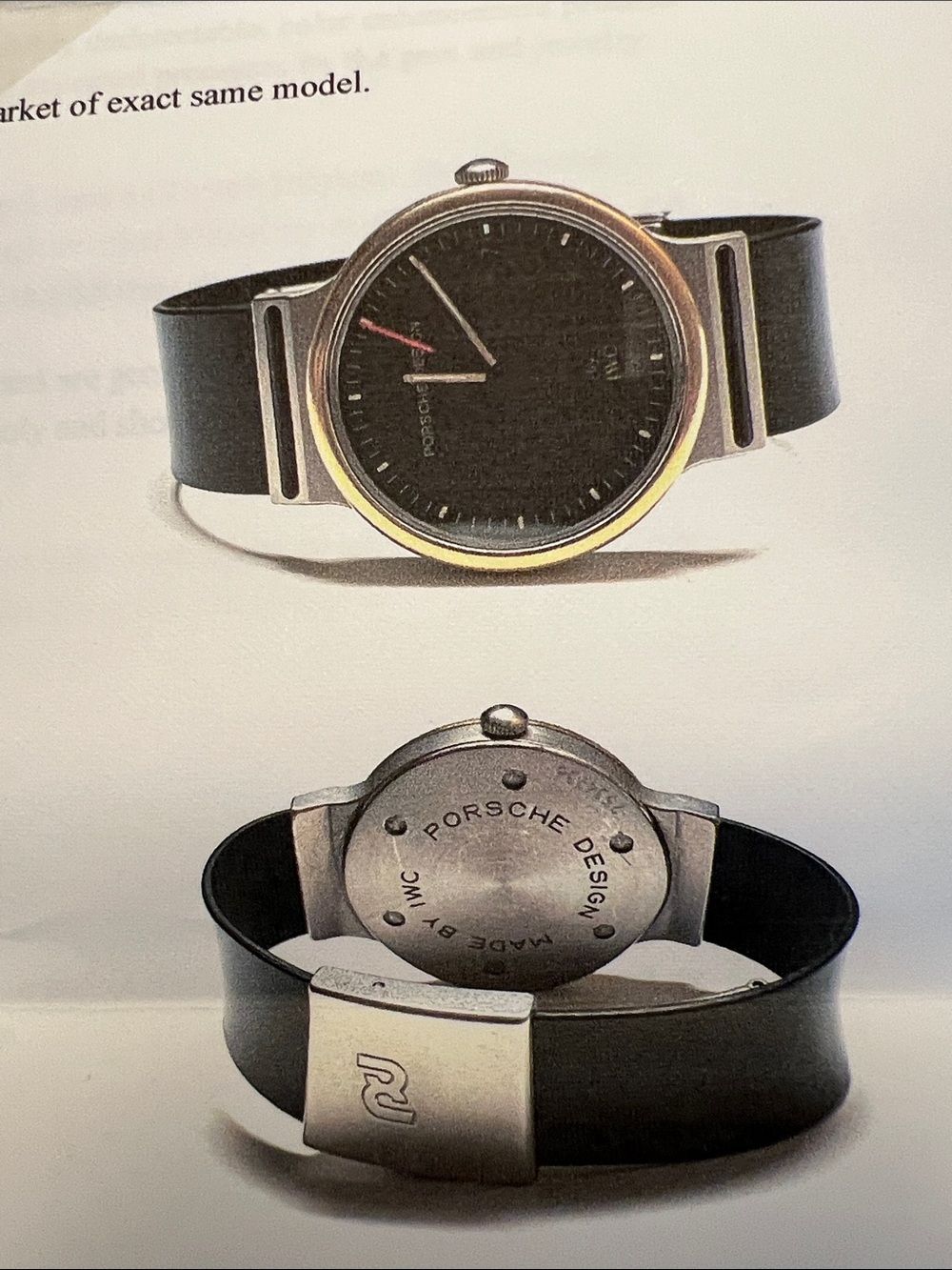 Porsche Design Black, Gold,  and Silver Minimalist Wristwatch.